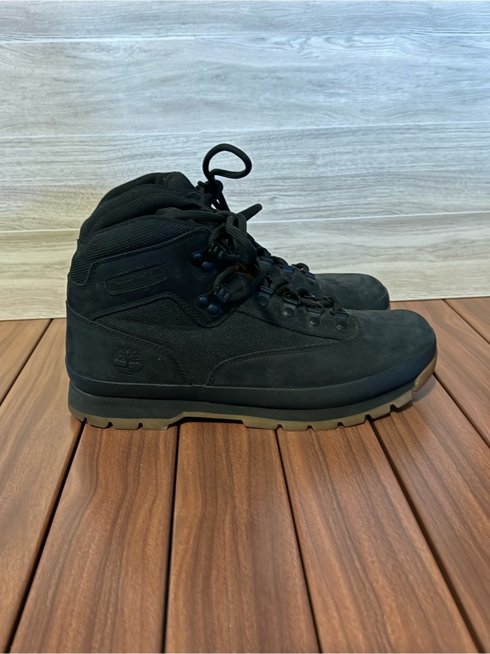 Timberland Men's Euro Hiker Black Nubuck Boots with Tan Outsole